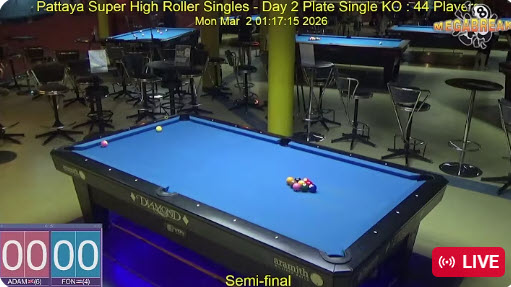 Pattaya Super High Roller 9 Ball Singles Competition – Day 2 Plate Event (Single KO) : 28/02/26