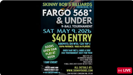 Fargo 568 & Under 9 Ball | Skinny Bob’s