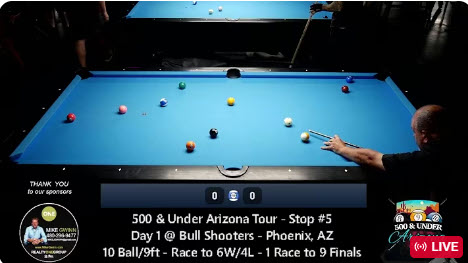 500 & Under Arizona Tour – Stop #5 Day 1 @ Bull Shooters – Phoenix, AZ 10 Ball/9ft