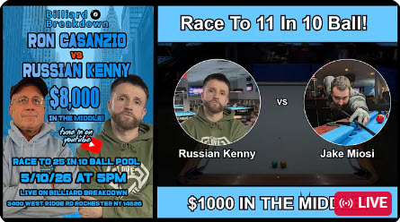 Russian Kenny VS Jake Miosi | Rochester NY Race To 11 | 10 Ball! | $1000 In The Middle!
