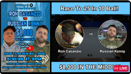 Ron Casanzio VS Russian Kenny | Rochester NY | Race To 25 In 10 Ball for 8k