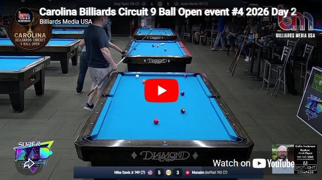 Carolina Billiards Circuit 9 Ball Open event #4 2026 Day 2