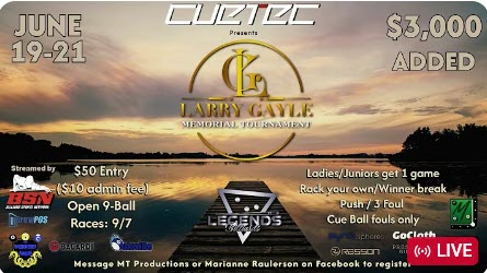 The Larry Gayle Memorial Tournament live from Legends Billiards in Jacksonville, Florida – Day 1