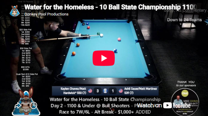Water for the Homeless – 10 Ball State Championship 1100 & Under @ Bull Shooters – Phoenix, AZ