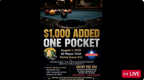 The Pool Series  – 2026 Event #13 – One Pocket – The Smokin’ Cue