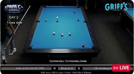 DAY 2: $300 buy-in 560 & under 10-ball – Griff’s bar & Billiards