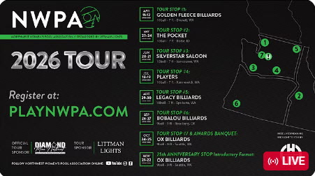NWPA 2026 Tour Stop #6 – Bobalou Billiards – Day 1 (Non-stop stream)