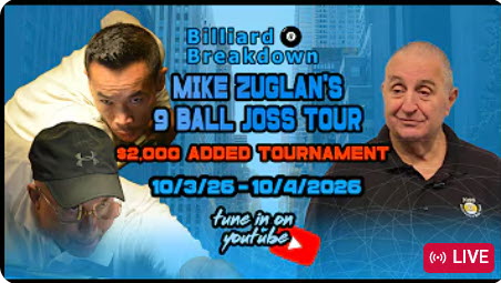 $2,000 Added Mike Zuglan’s 9 Ball Joss Tour At Billiard Breakdown Race To 9 In 9 Ball Pool | Day 1
