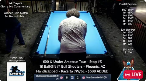 600 & Under Amateur Tour – Stop #5 10 Ball/9ft @ Bull Shooters – Phoenix, AZ