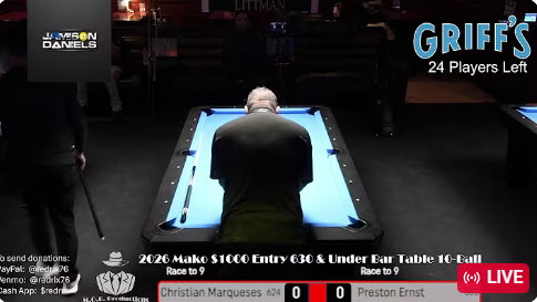 Sunday – 2026 Mako $1000 Entry 630 & Under Bar Table 10-Ball Championship at Griffs
